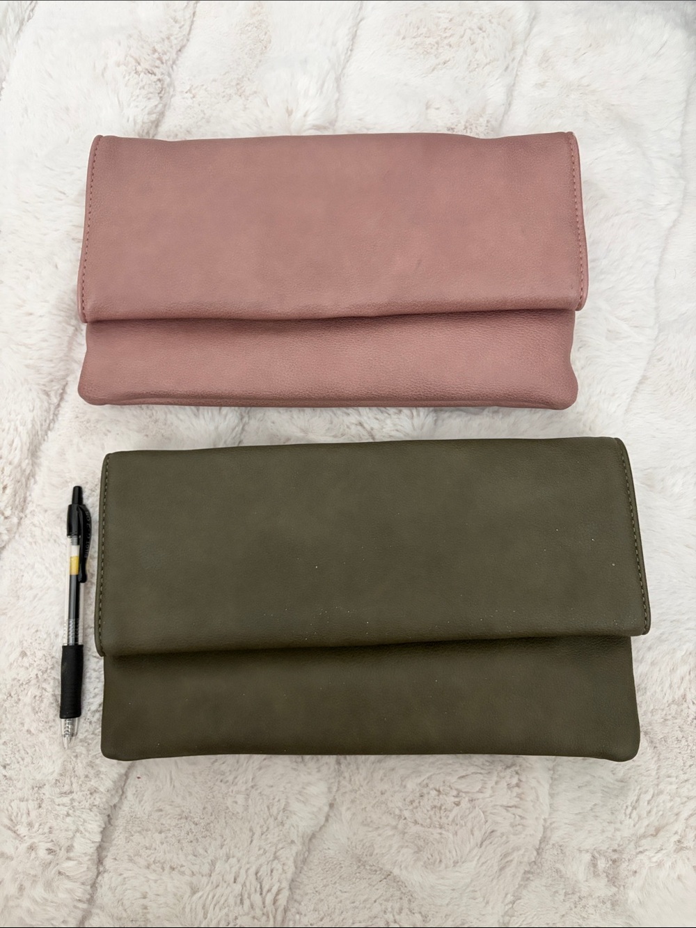 Fold-Over Clutch Bag - Pink and Olive